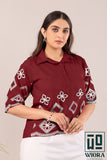 Stylish Brown Fulkari Printed Top with Lace Accents
