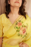 Yellow Organza Silk Floral Embroidered Saree with Matching Blouse
