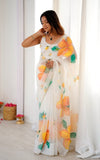Soft Organza Silk Saree And Blouse with Vibrant Floral Embroidery and Premium Flowy Texture