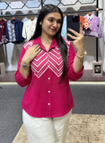 Wiora Pink Embroidered Shirt with Palm Tree Motif