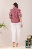 Stylish Soft wine pink Fulkari Printed Top with Lace Accents