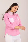 Classic Light Pink Pocket Shirt with White Lace Detailing