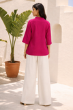 Elegant Pink Floral Embroidered Button-Down Shirt for Women