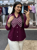 Wiora Wine Chevron Embroidered Shirt