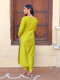 Lemon Zest Embroidered Rayon Kurta Pant & Printed Dupatta Set