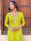 Lemon Zest Embroidered Rayon Kurta Pant & Printed Dupatta Set
