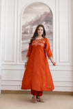 Rustic Ember Embroidered Vichitra Silk Kurta Set