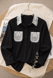 Classic Black Pocket Shirt with White Lace Detailing