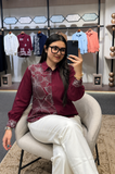 WIORA Women’s wine Floral Embroidered Shirt