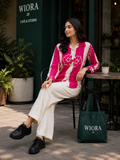 WIORA Women’s Pink & Cream Floral Printed Shirt – Stylish Full Sleeve Button-Down Casual Shirt with Contrast Collar, Bold Floral Design & Elegant Contemporary Look