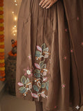 Coffee Pure Cotton Suit Set with Handworked Neck & Embroidered Dupatta