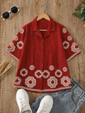 Wiora Orange Embroidered Shirt with Floral Motif