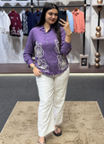 WIORA Women’s Purple Floral Embroidered Casual Shirt – Stylish Button-Down Full Sleeve shirt for Elegant Everyday Wear