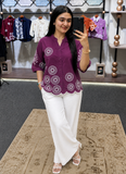 Women's Royal Plum Floral Embroidered Rayon Cotton Casual Shirt