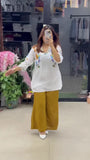 Chic Garden Inspired white and Mustard yellow Floral Stylish Printed Co-Ord Set