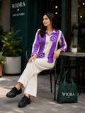 WIORA Women’s Purple & Cream Floral Embroidered Shirt – Stylish Full Sleeve Casual Shirt with Collar Neck, Button Front & Elegant Contrast Design
