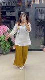 Chic Garden Inspired white and Mustard yellow Floral Stylish Printed Co-Ord Set