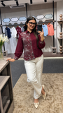WIORA Women’s wine Floral Embroidered Shirt