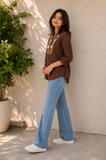 Wiora Women’s Chocolate Brown Embroidered  Collar Shirt