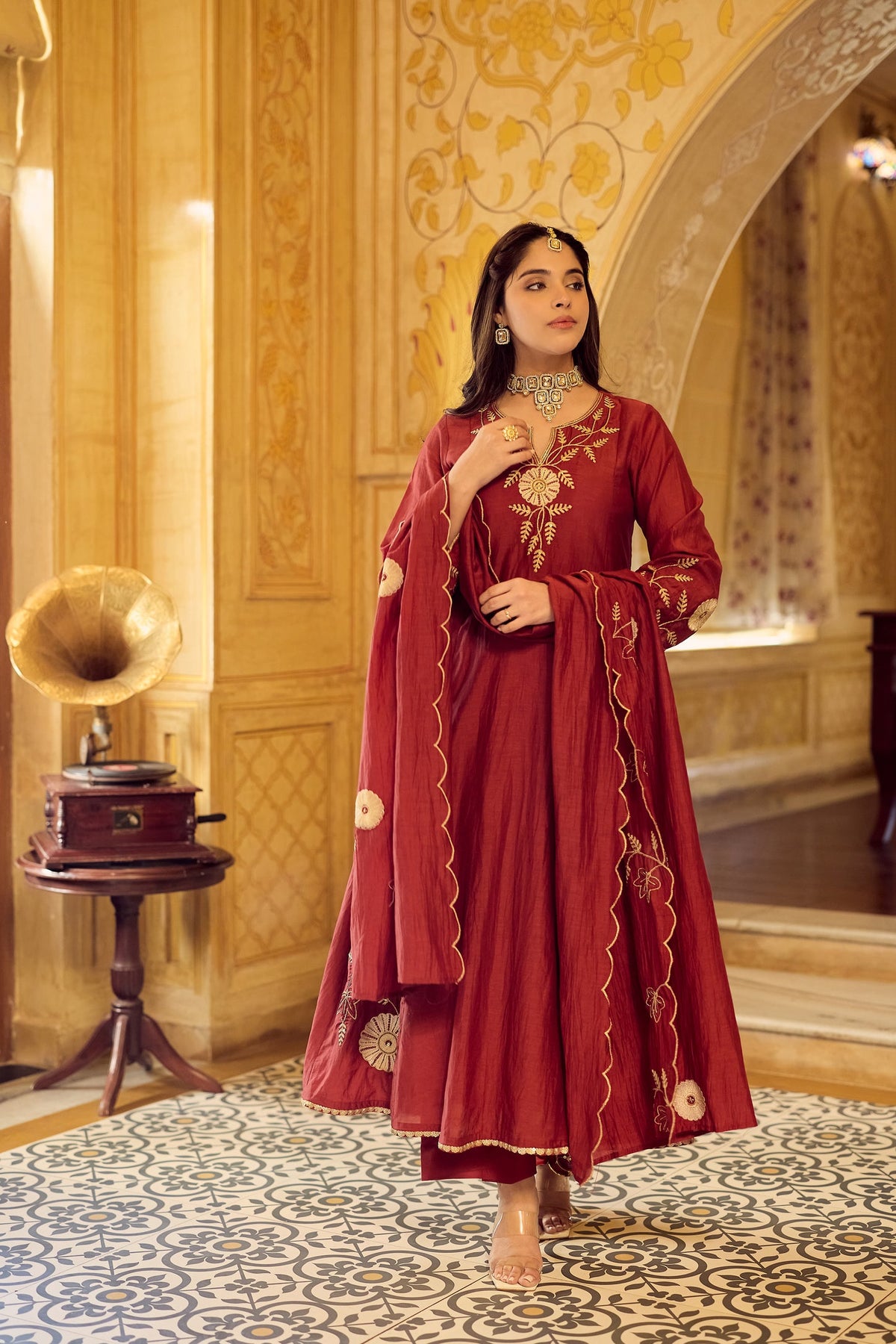 Regal Rust Embroidered Festive Ensemble