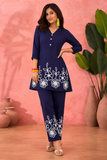 Navy Blue Floral Embroidered Elegant Co-Ord Set for Women