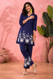Navy Blue Floral Embroidered Elegant Co-Ord Set for Women