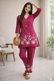 Pink Floral Embroidered Elegant Kurta Pant Co-Ord Set for Women