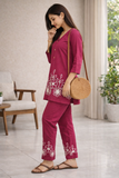 Pink Floral Embroidered Elegant Kurta Pant Co-Ord Set for Women