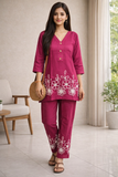 Pink Floral Embroidered Elegant Kurta Pant Co-Ord Set for Women