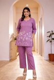 Lavender Floral Embroidered Cord Set