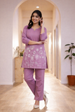 Lavender Floral Embroidered Cord Set