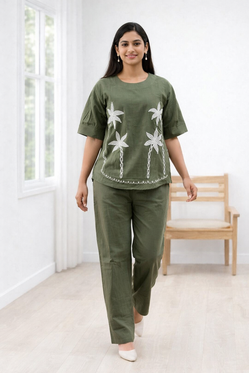 Evergreen Elegance Two-Piece Set With embroidery