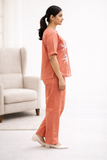 Peach Blossom Embroidered Cotton Cord Set