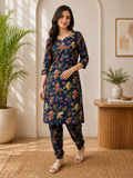 Classic Navy Garden Kurta Pant Collection