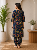 Classic Navy Garden Kurta Pant Collection