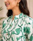 Women's Mint Blossom Embroidered Cotton Blend Kurta Pant Set