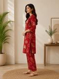 Classic Crimson Flora Straight Fit Kurta Pant Set