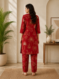 Classic Crimson Flora Straight Fit Kurta Pant Set