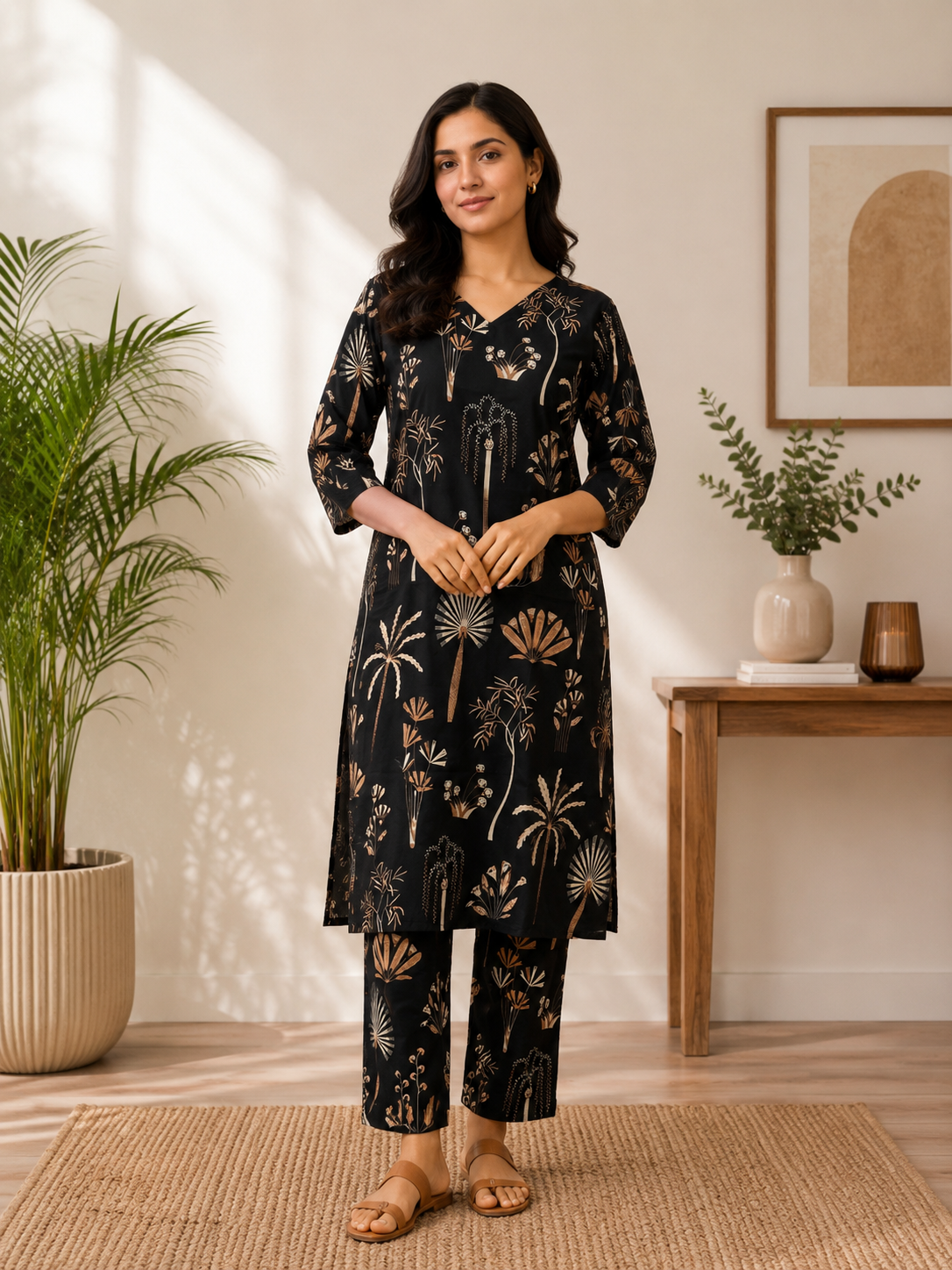 Designer Black Floral Embroidered Kurta Pant Set for Women
