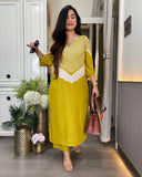 Wiora Sunshine Chevron Cotton Slub Co-ord Set with Mirror Work On Neck