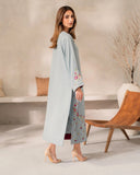 Premium Pastel Blue Floral Embroidered Suit Set with Chinnon Dupatta