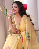 Organza Silk Saree with Delicate Floral Embroidery Work With Blouse