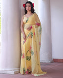 Organza Silk Saree with Delicate Floral Embroidery Work With Blouse