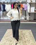 WIORA Women’s Stylish  Embroidered Casual Shirt with Floral Border & Fancy Collar