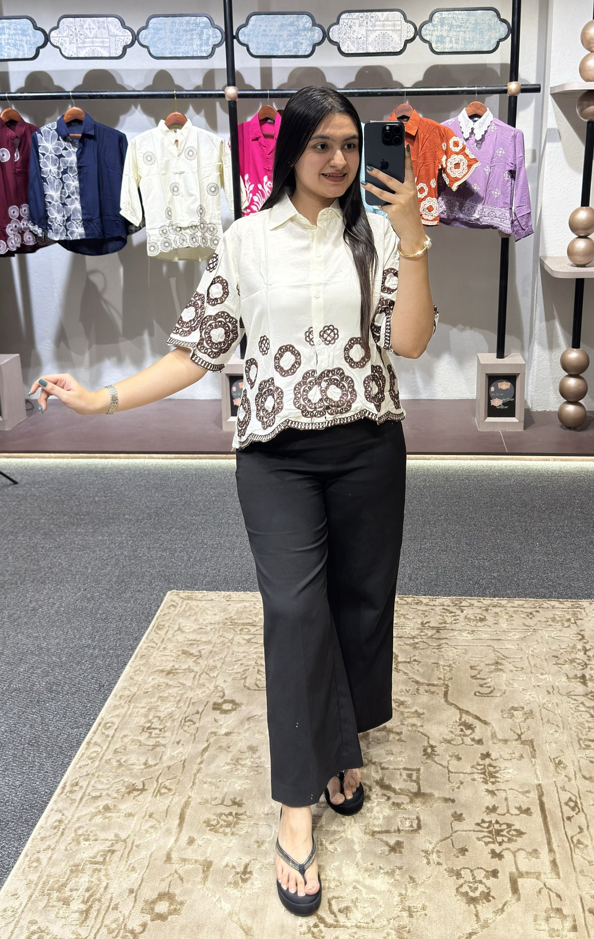 Wiora WHITE Embroidered Shirt with Palm Tree Motif