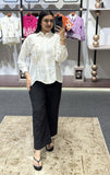 Elegant Floral Embroidery White Linen Shirt for Women | Stylish Casual Button-Down Top