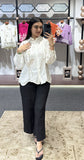 Elegant Floral Embroidery White Linen Shirt for Women | Stylish Casual Button-Down Top