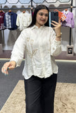 Elegant Floral Embroidery White Linen Shirt for Women | Stylish Casual Button-Down Top