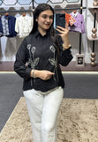 Women’s Elegant Black Floral Embroidered Shirt – Premium Statement Casual & Festive Wear