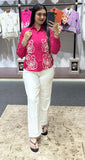 Elegant Pink Floral Embroidered Shirt for Women